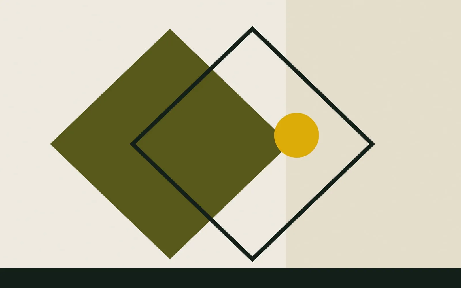 Ilustração provisória: composição geométrica abstrata de blocos em degraus nas cores verde-oliva e ouro, subindo sobre fundo creme com uma faixa em tinta escura, sem pessoas.